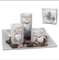 Bandeja con 3 portavelas de Madera con corazón y Arena Blanca 24 cm, Velas Decorativas jardín, baño, Bodas, decoración Vintage hogar - details 0