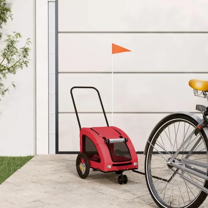 vidaXL Remolque de bicicleta mascotas hierro tela Oxford rojo - 1