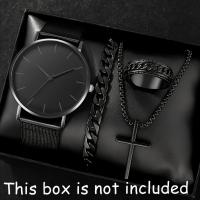 DEYROS Reloj De Cuarzo Para Hombre Estilo Casual Sencillo Y Elegante Set De 4 Piezas Color Negro Regalo Ideal Para Cumpleaños - details 0
