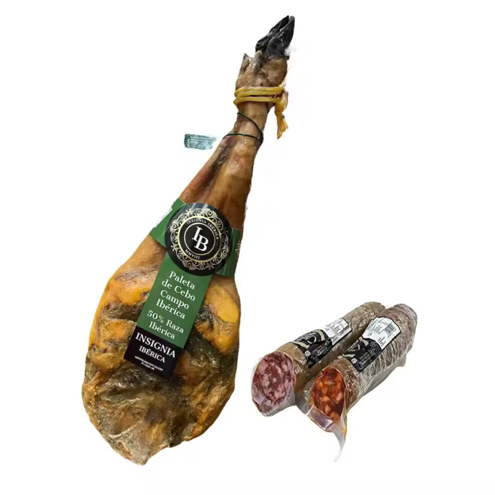 Insignia Paleta Ibérica de Campo Pata Negra 5 Kg + Embutidos Ibéricos - Curación 24-28 Meses - 1