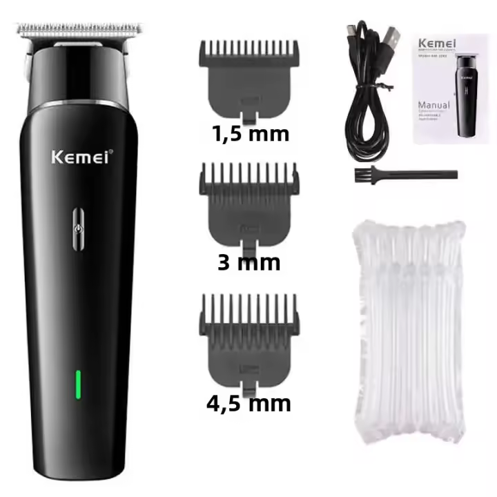 Cortador De Pelo Profesional Kemei KM-1115 Para Hombres Carga Rápida Trimmer De Cabello Sin Cable Motor Rotativo Acero Inoxidable Menos De 0.5mm - 1