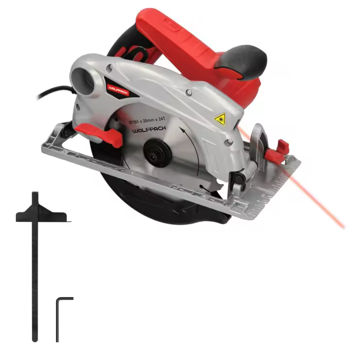Sierra circular 1300 watt. con laser disco 185 mm. 4.700 rpm corte inglete regulador de profundidad. ingletadora, sierra madera - 1