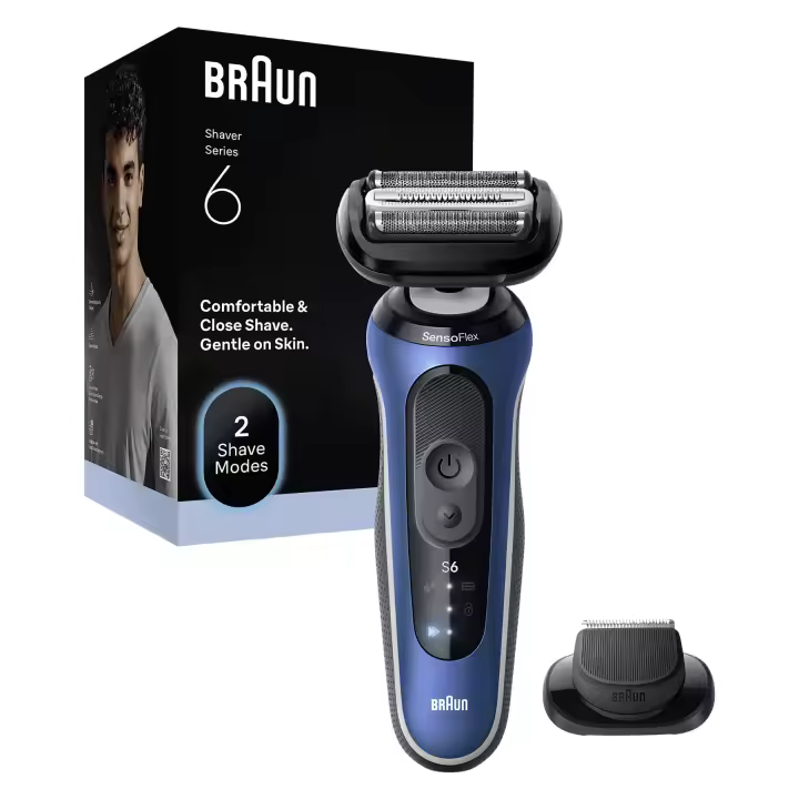 Braun Series 6 Afeitadora Eléctrica. Adaptación 2D al contorno, 2 modos de afeitado (turbo y suave), set de recortadora completo, 60 min de autonomía, en seco y mojado. Producto Europeo con Garantía Oficial. - 1