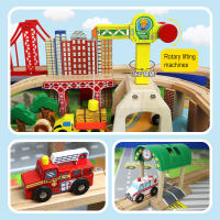 Pista De Tren De Madera DIY Puente Túnel De Urbanización Vía Férrea Pasarela Juguete De Coche Escena Combinada Pista De Tren De Madera Accesorios Abeja Giratoria - details 1