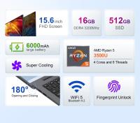 Portátil Ninkear A15 Air, Pantalla de 15.6 pulgadas 19201080, AMD Ryzen 5 3500U de 8 Núcleos hasta 3.7GHz, 16GB de RAM, 512GB de SSD, WiFi 5, 1 Type-C (Funcionalidad Completa), 2USB 3.0, 1USB 2.0, 1HDMI, 1RJ45, 1Micro SD, 1Jack de Audio - details 1