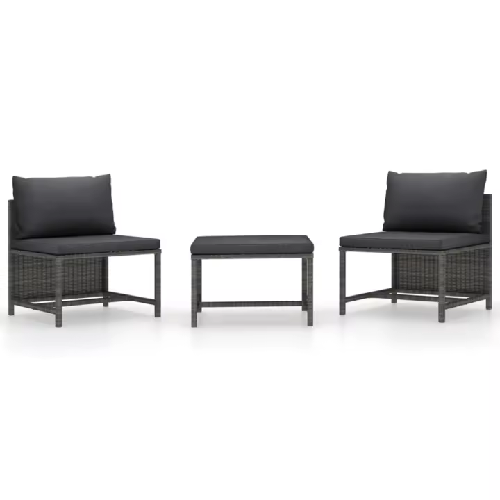 Set de sofás de jardín 3 piezas y cojines ratán sintético gris - 1