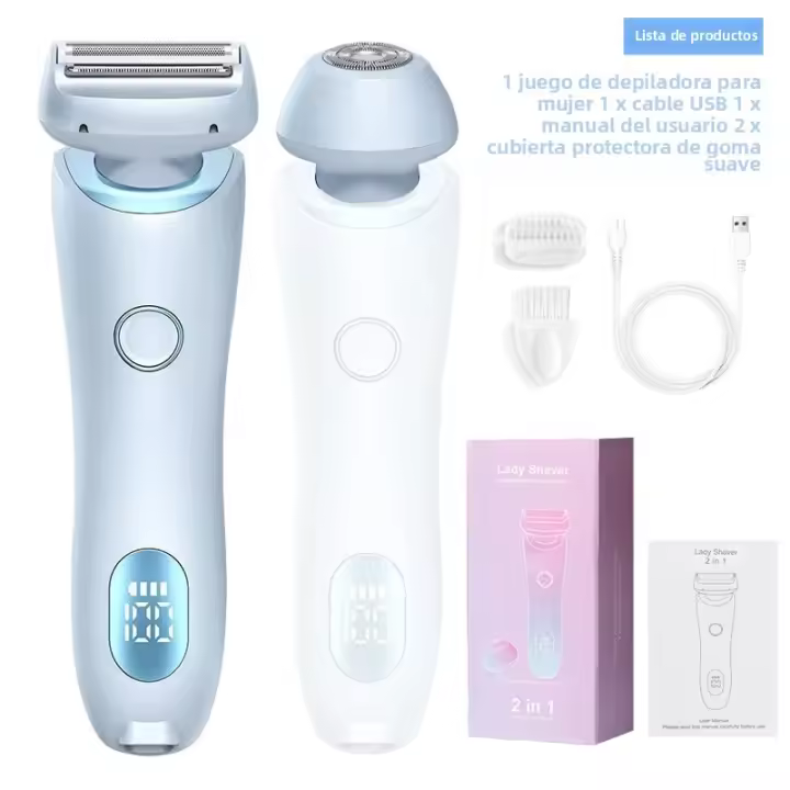 Epilador Eléctrico Para Mujer 2 En 1 Recargable Y a Prueba De Agua Con Doble Cabeza Pelacabello Remover De Cabello Recargable Para Cara Y Cuerpo - 1