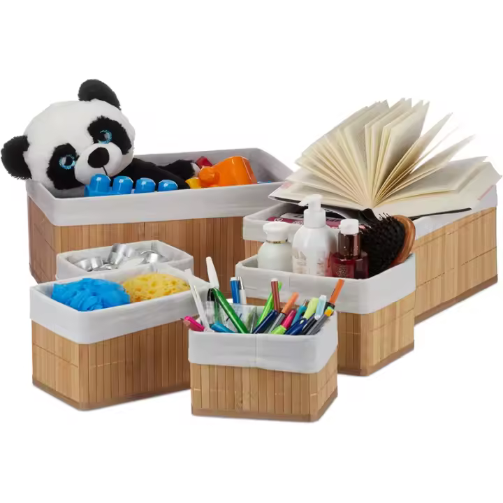 Cestas de almacenaje, Funda de tela, Bambú, Cuadrado y rectangular, Organizador, Natural - 1