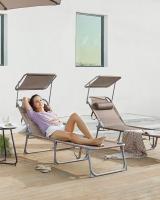 Tumbona Plegable con Parasol y Respaldo Reclinable, Ideal para Jardín, Piscina y Terraza, 193x53x29 cm, Capacidad de 150 kg - details 25