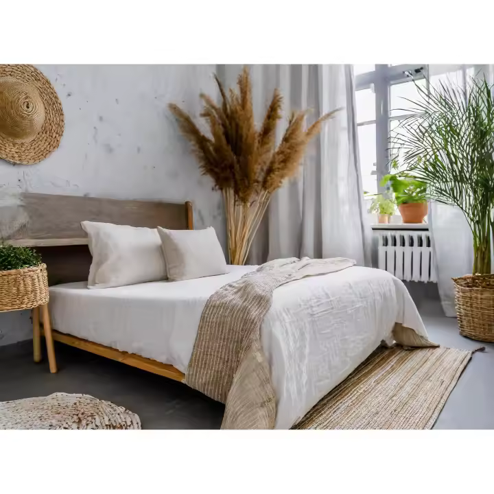 SANSY - Colcha NIA de Lino Natural Liso en color Blanco con Ribete para cama de 150 HECHO EN ESPAÑA - 1