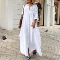Nueva Túnica De Verano Para Mujer 2024 Algodón Y Lino Suéter De Playa Con Cierre Único Manga Larga Vestido A-Line De Cintura Baja - details 9