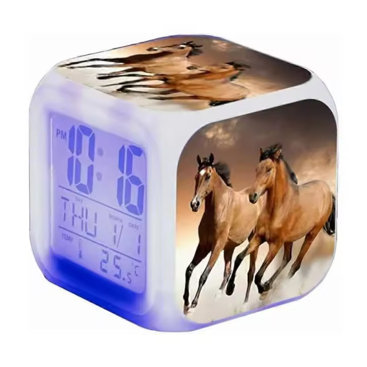 Digital Thermometer LED Alarm Clock, Color Changing Night Light For Children's Comfort, Multipurpose Calendar, Creative Desk Clock Design, Home Decor - 1