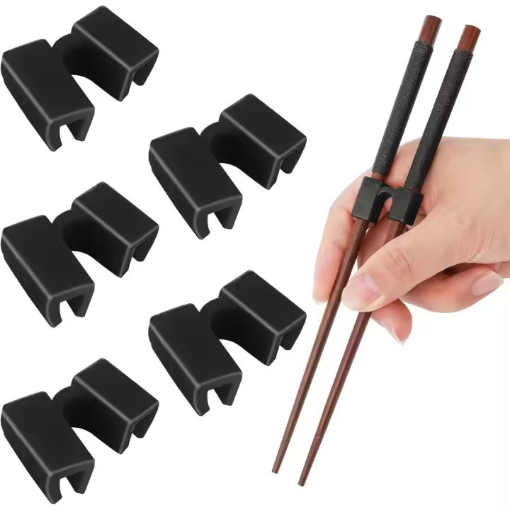 5 Pieces Reusable Chopsticks Helpers Training Chopstick Hinges Connector Easy Chopstick Trainers for Adults, Beginner, or Learner (Black) - 1