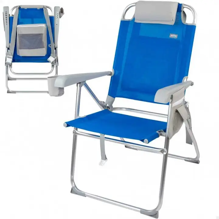 Silla de playa Aktive plegable con bolsillos+posavasos azul 99x61x63 cm - 1