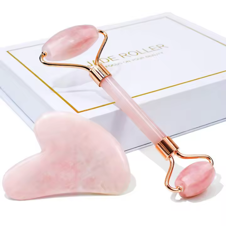 Masaje de Belleza con rodillo facial y Gua Sha, rodillo de Jade y cuarzo Rosa - 1
