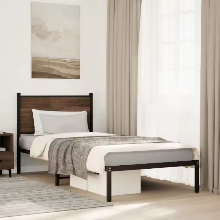 Estructura de cama sin colchón metal marrón roble 90x200 cm - 1