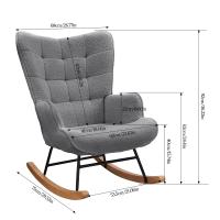 Sillón Mecedora de Borreguito Gris, Butaca Relax con Respaldo Alto, Reposabrazos y Patines de Madera - details 2