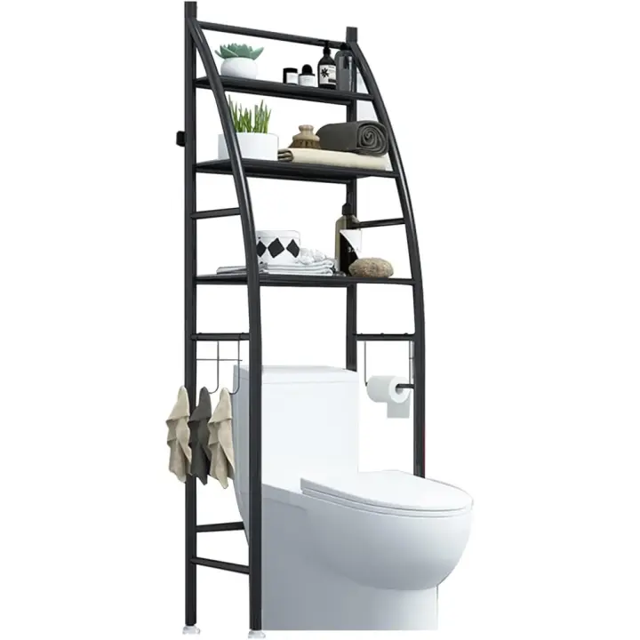 COSHANO Estantería sobre Inodoro WC Armario para Cuarto de Baño, Colada Ahorra Espacio Estante Almacenamiento, Color Negro, 166x47x25cm - 1