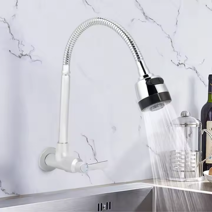 Grifo monomando para fregadero de cocina, grifo giratorio de 360 ° para montaje en pared, G1/2 pulgadas, para uso doméstico, cocina, agua fría - 1
