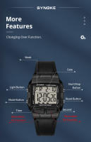 Reloj Deportivo Para Hombre SYNOKE Con Pantalla Grande LED Luminosa Resistente Al Agua Y Al Choque Estilo Retro Moda Malla De Cuero Material Del Cuerpo Plástico - details 9