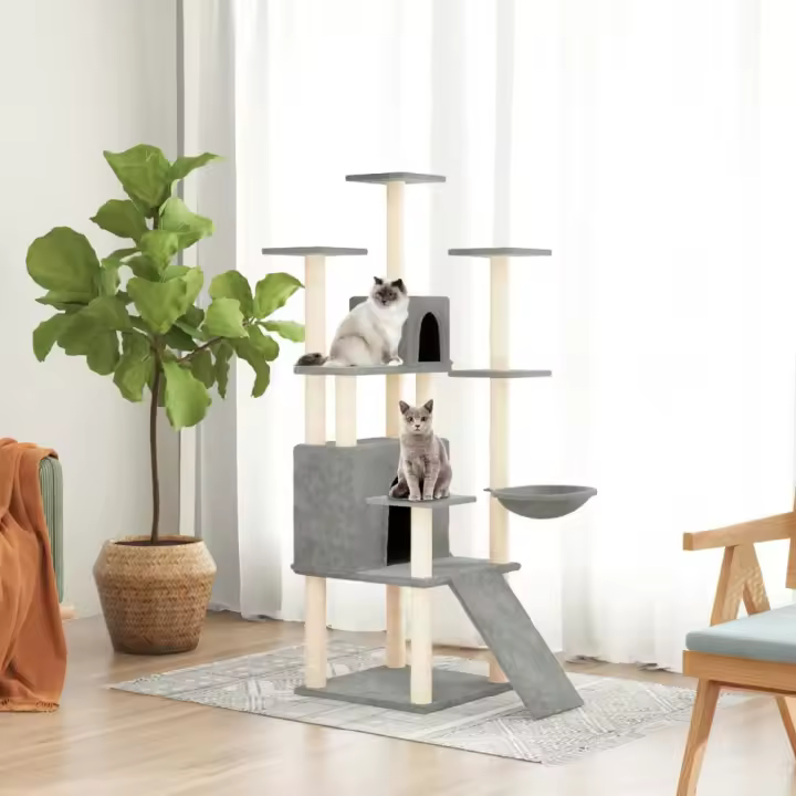 vidaXL RASCADOR PARA GATOS CON POSTES DE SISAL GRIS CLARO 154 CM - 1