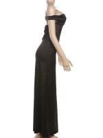 Vestido Maxi Sin Espalda Kliou Para Mujer Elegante Y Silky Simple De Hombros Descubiertos Sin Mangas Alineado Hasta La Rodilla Vestido De Fiesta De Calle Alta - details 2