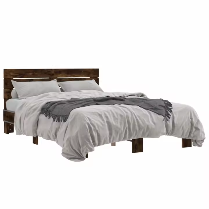 vidaXL Estructura cama madera ingeniería metal roble ahumado 120x190cm - 1
