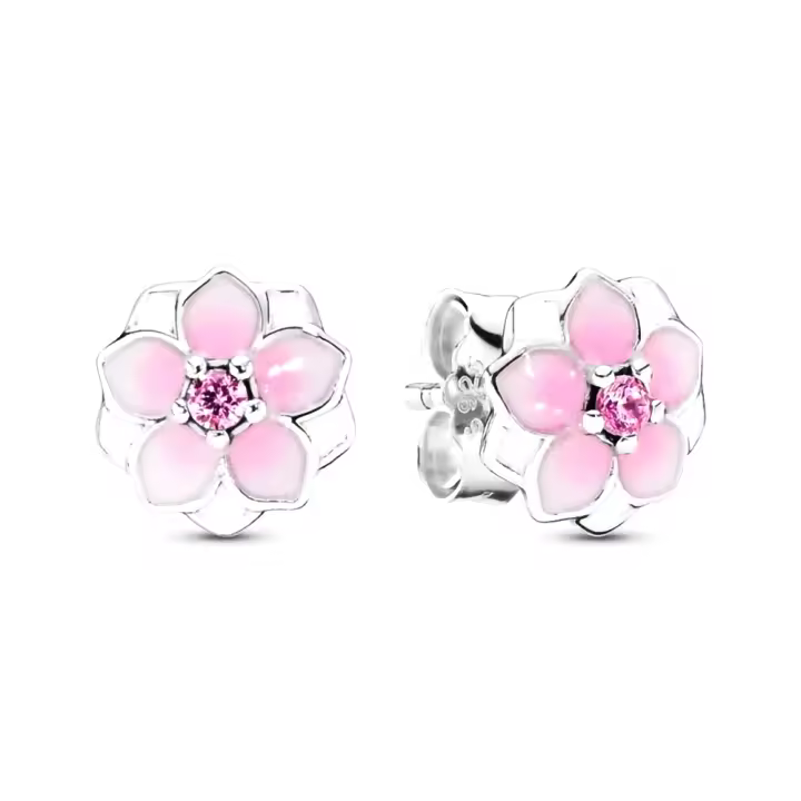 Pandora Pendientes de Aro en Plata de Ley Flores de Magnolia Rosa 290739PCZ，Incluye Caja Original - 1