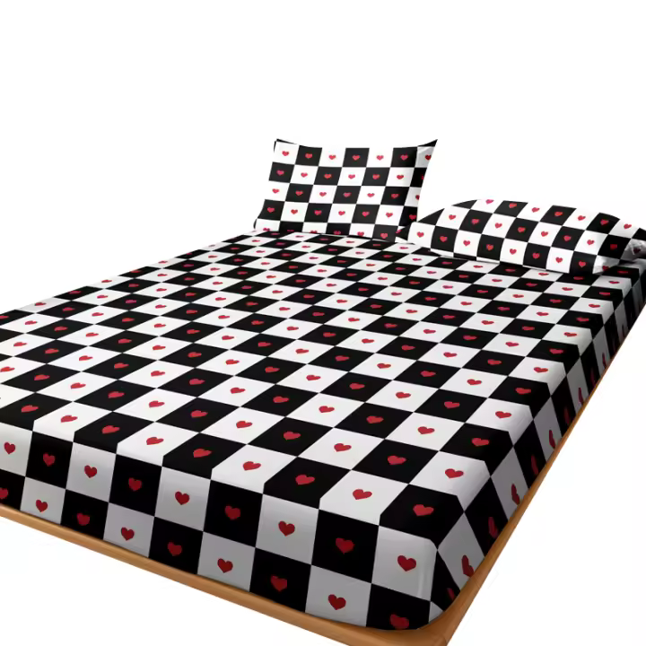 Sábana Ajustada Moderna Y Simple En Color Mate Con Diseño De Corazón Geométrico Para Dormitorio Sin Almohadillas Incluidas - 1