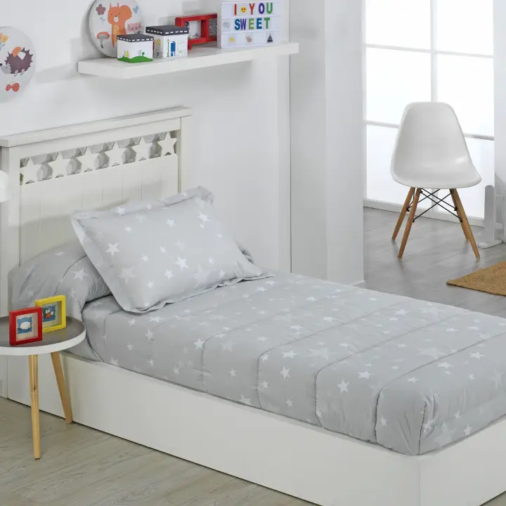 Edredón Ajustable Infantil Cama 90 y Cama 105 Stars Gris Dhestia Home - 1