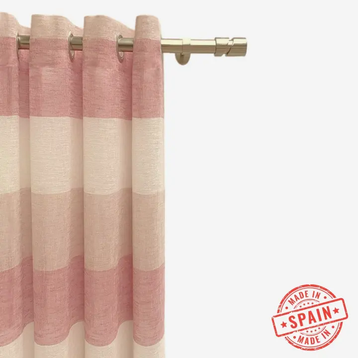 Cortina translúcida confeccionada en ollados. Visillos de calidad fabricados con materiales reciclados. Colores coral y beige. Cortinas para salón, dormitorio y cocina. Medidas: 140x270 Hecha en España. - 1