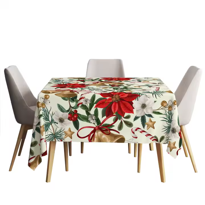 Mantel De Navidad Con Campana Dorada 1 Pieza Material De Poliéster 100% Impermeable Adecuado Para Hogar Exterior Hotel Y Fiestas - 1