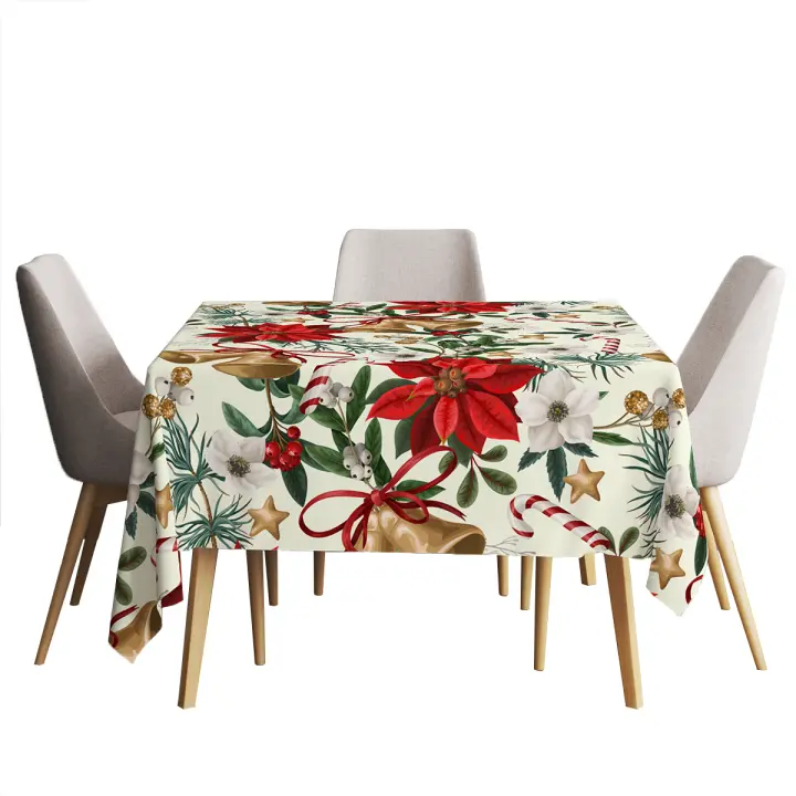 Mantel De Navidad Con Campana Dorada 1 Pieza Material De Poliéster 100% Impermeable Adecuado Para Hogar Exterior Hotel Y Fiestas - 1