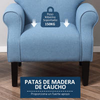 HOMCOM Butaca de Salón Tapizada en Tela Sillón Relax con Reposabrazos Asiento Acolchado y Patas de Madera Estilo Moderno para Dormitorio 78x74x97 cm Azul - details 3