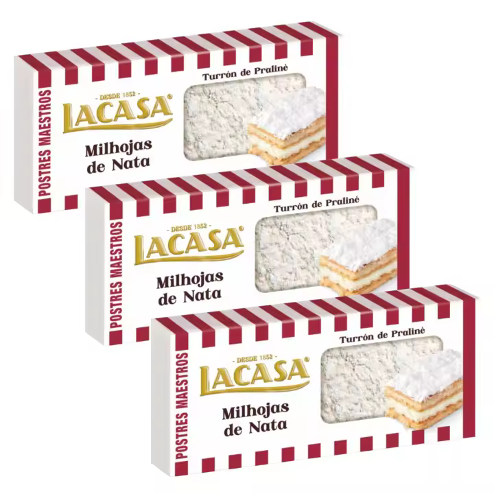 LACASA Turron de Milhojas de Nata 200 G - Delicioso Turron con Capas de Crema y Nata - 1
