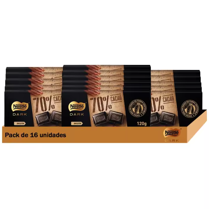 NESTLE DARK chocoltate negro 70% paquete 16 tabletas de 120g - 1