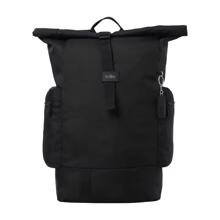 Mochila Ray Bistro Green con Roll Top - Porta PC 15.4 - Dimensiones 24x39.5x16 Cm, Color Negro - Totto España - 1