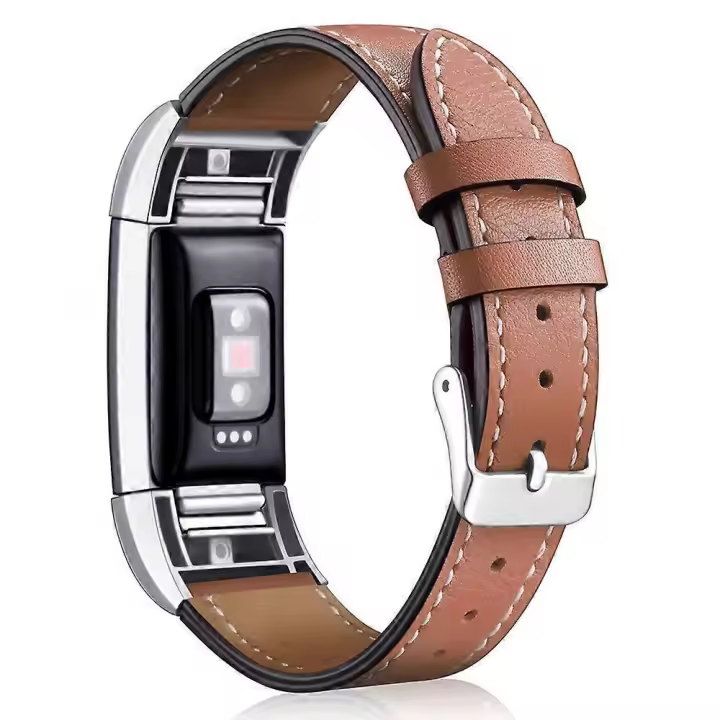 For Fitbit Charge 2 Genuine Leather Watch Band Replacement Wrist Strap Replacement - Coffee - 1