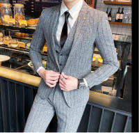 Traje De 3 Piezas Estampado De Rayas Y Cuadros De Alta Calidad - Traje Elegante Para Bodas Y Negocios Estilo Británico Con Chaleco Y Pantalones - details 36