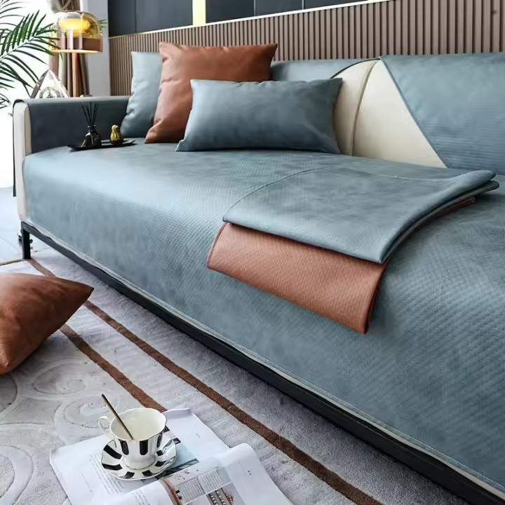 Cubierta De Sofá Técnica Antideslizante Para Gatos Y Perros Manta Para Sofá De Piso De Dormitorio Estilo Sólido Tamaño Variado - 1