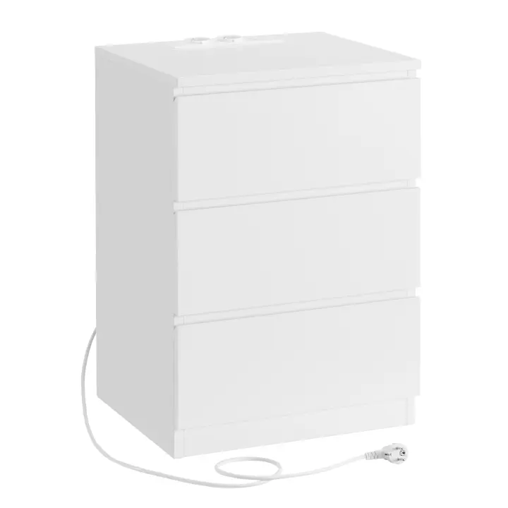 VASAGLE Mesitas de Noche con Estación de Carga, Juego de 1/2, Mesas Auxiliares con 3 Cajones, 2 Tomas CA, 2 Puertos USB, para Salón, Dormitorio, Estudio, Moderno, Blanco Nube - 1