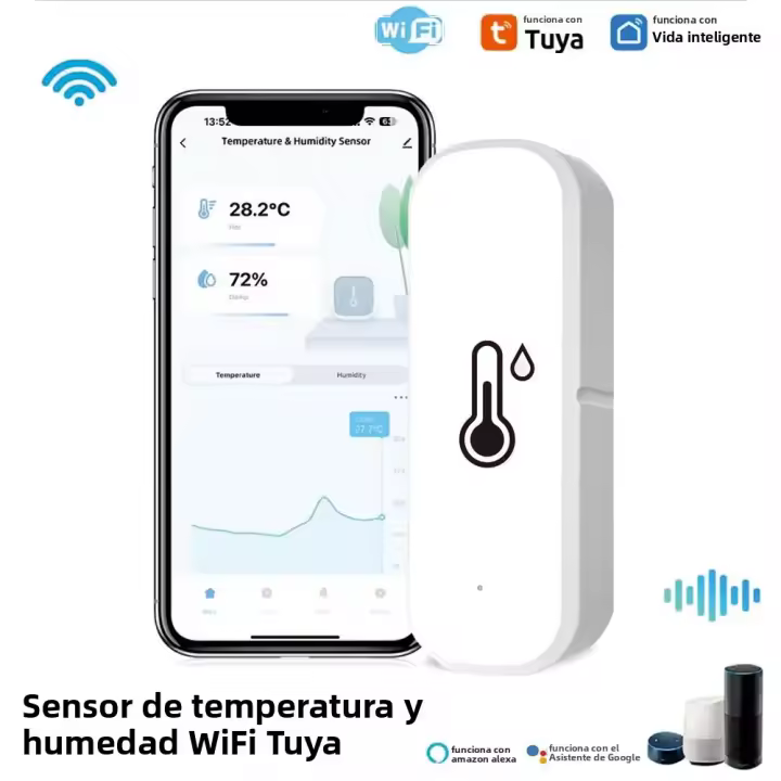 Sensor Inteligente De Temperatura Y Humedad WiFi Batería Poderada Monitoreo Por APP Compatible Con Alexa Y Google Home - 1