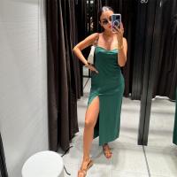 Vestido Midi De Manga Sin Mangas Para Mujer Estilo Casual Slim Con Diseño De Rotura Y Cintura Ajustada PB&ZA2024 Fashion Summmer - details 2