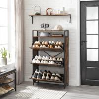 Zapatero con 3 Compartimentos y Estante Abierto - Mueble Ahorra Espacio para 15-24 Pares de Zapatos, 80x30x130 cm, Marrón Rústico y Negro - details 1