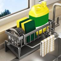 Organizador De Fregadero De Cocina Estante De Drenaje Auto Soporte Para Esponja Y Toalla De Tela Filtro De Cesta De Plástico ABS Grueso - details 8