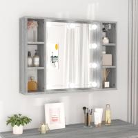vidaXL Mueble con espejo y luces LED 76x15x55 cm en color Gris hormigón/Blanco/Gris sonoma y más | almacenamiento funcional diseño moderno para baño dormitorio sala - details 2