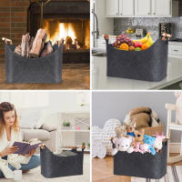 Cesta De Madera De Gran Capacidad Para Leña Plegable Con Manijas De Madera Cesta De Almacenamiento Ecológica De Feltro Gris Oscuro Para El Lado Del Hogar - details 5