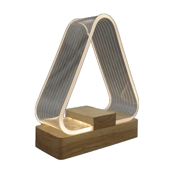 Lámpara de Mesita de noche con forma de Triángulo, lámpara de Mesita de noche decorativa LED, lámpara Blanca Cálida, control de Cargador con transmisión de Luz acrílica para mesa de dormitorio y Sala de estar SSITO - 1