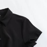 MSNOLOA Vestido Mini De Verano Para Mujer Estilo Casual Cuello Polo Manga Corta Decoración De Botones Silueta Plisada Polyester - details 4