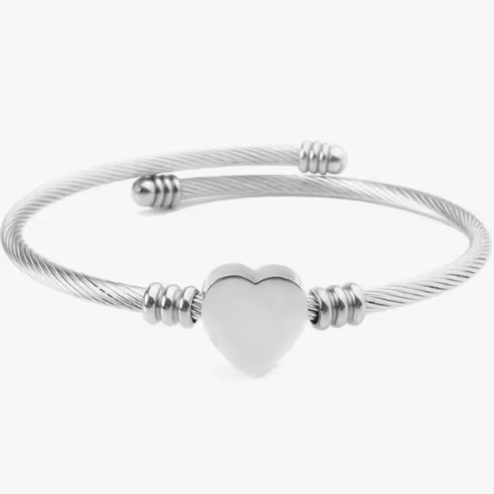 ShopINess Pulsera Brazalete Corazón Plateada de Acero Inoxidable - 1
